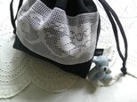 花lace×linen pouch
