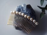 バロック淡水真珠の連なるヘアコーム・金具カラー変更可　～白椿（しろつばき）