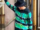 タイダイ 長袖Tシャツ XLサイズ ブラック×グリーン ボーダー HIPPIES DYE HD25-48