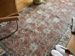 102×204 アンティークブラウン 青い花 トルコヴィンテージラグ