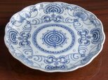 古伊万里 染付線描き花卉文 中皿 明治時代 F067A2
