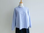 播州織コットン＊ゆったりシルエットのブラウス（ブロード生地＊青＆白ストライプ）