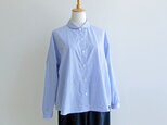 播州織コットン＊ゆったりシルエットのブラウス（ブロード生地＊青＆白ストライプ）