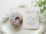 手刺繍ブローチ 雀と桜
