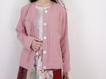 スモーキーピンクハーフリネンとアンティークローズのチビ襟ピンタックジャケット │お花見 ドライブ お出かけ コットン 旅行
