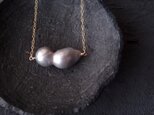 【K14gf】Twin Pearl Necklace／オイスターツインパール ネックレス（Gray）