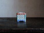 透かし彫りで素敵◆時代物 花文色絵盃台 キャンドル入れ 骨董・antiques インテリア 江戸〜明治