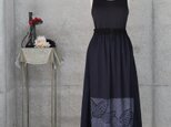 兵児帯のフレアロングスカート 　濃紺　フリーサイズ　　着物リメイク