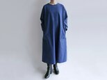 国産綿麻キャンバス（青）のシンプルなワンピース