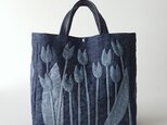 denim tulip applique tote