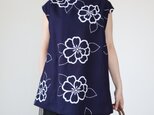 浴衣のフレンチ袖Aラインブラウス（花・M）