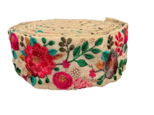 インド刺繍リボン50cm切売 レッドフォークロアフラワー ベージュ地 4.8cm幅 花 薔薇 フラワーHC R-0857
