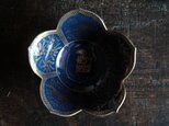 素敵な形状◆青に金。伊万里　瑠璃釉花型金彩変形鉢　骨董・antiques アンティーク和食器　鳳凰　唐草　江戸後期