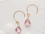 【再】ピンククォーツのシンプルピアス(14kgf)の画像