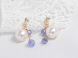 本アコヤ真珠+タンザナイトノンホールピアス(イヤリング）