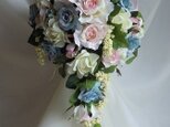 ピンクバラと水色ミニバラのブーケ　＃16