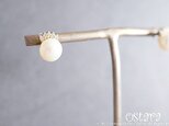 【16KGP】Stud Earrings,Fresh Water White Pearl, "CZ Tiara"の画像
