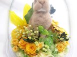 【プリザーブドフラワー／オルゴールアレンジ・羊毛ウサギ】の画像