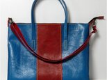 牛革手縫　ブルーと赤の３+１バッグ＃３