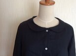 オトナの丸衿ブラウス　ネイビーリネン