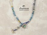 n0772 モスアクアマリン×あこや真珠・ブルーNecklaceの画像