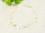 [再販」レインボウムーンストーン+パールの華奢なブレスレット