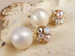 ピアス　ゆらゆら一粒コットンパールのビジュー　白