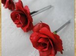 赤いバラのUピン（3本セット）の画像