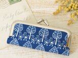 ■ことり柄ドイツ生地のがま口印鑑ケース/ネイビー■