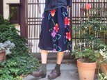 浴衣リメイク☆紺地に赤い花♪懐かしい女の子スカート68㎝丈の画像