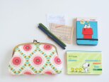 ■レトロポップな花柄のがまぐち通帳ケース/ピンクグリーン■