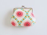 ■レトロポップな花柄のがまぐちポーチ/ピンクグリーン■