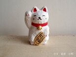 木彫り　招きねこ　小９　右手　小判