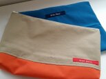 シンプルポーチ（マチ付き）：防水布【ベージュ×オレンジ】