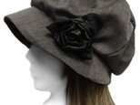 薔薇コサージュ付/ハーフリネンガーゼ織 セレブ帽子◆グレー系の画像
