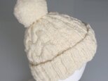 【受注製作】手紡ぎニット帽子：オフホワイトの画像