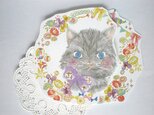 ネコの花飾りグリーティングカードの画像
