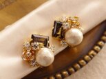 ピアス/イヤリング　コットンパールのビジュー　スモーキークォーツ