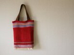手織りウール布と革のバッグ（赤）【Ｂ級品 スレあり】の画像
