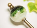金粉散らしとんぼ玉かんざし　深緑×白の画像