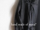 【受注製作/4.20再入荷】長袖前ヒモリボンフード付きシンプルリネンワンピース★黒