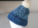 藍染め手紡ぎニット帽子：グラデーションの画像