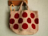 WOOL!*水玉柄かぎ針トート*赤×エクリュの画像
