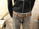 牛本革1.5cm幅のブラウン/茶レザーベルト 140cmまで長いサイズ・100cm以下サイズ調整無料 メンズ・レディース両用の画像