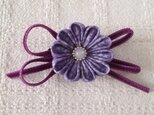 丸つまみの小花とベルベットリボンの2way(紫)の画像
