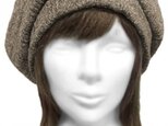 ウール混 編み地織ニット/リブ付ベレー帽(ゆったり)◆茶系