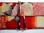 バラの花柄の着物と絞りの羽織で作った和風お財布あ７５９の画像