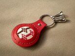 こぎん刺しキーホルダー■赤×生成の画像
