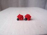 送料無料 バイカラーの刺繍ピアス … red × blackの画像