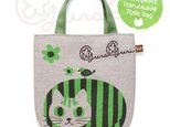 GuraGuri｜リネン・ミニトートバッグ｜グリーンの丸い猫の画像